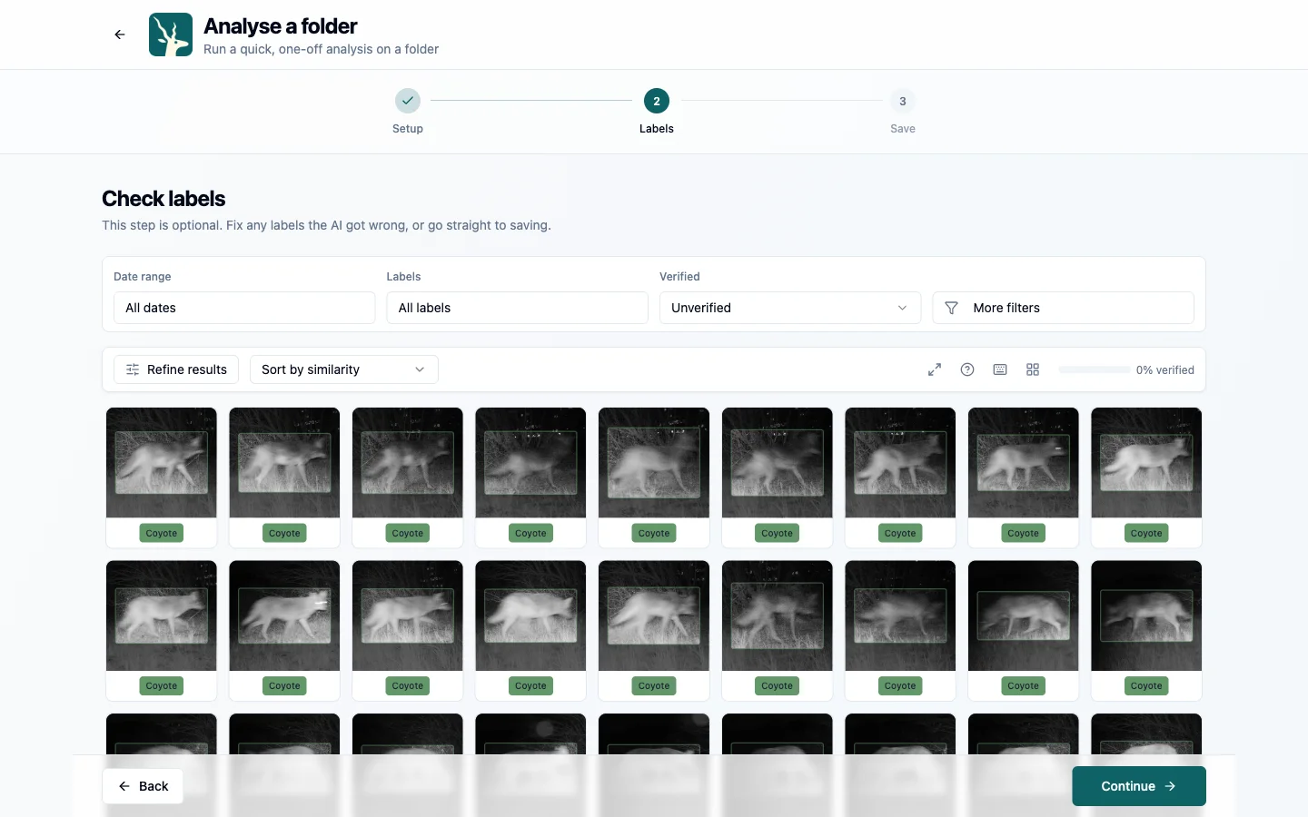 Analyse a folder, step 2: check the labels the AI gave