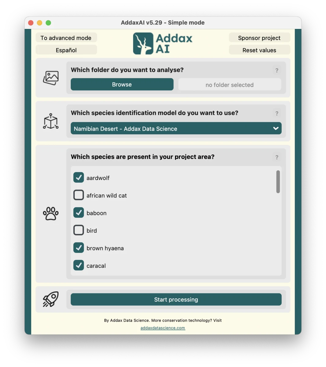 AddaxAI version 6, simple mode